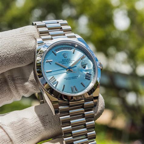 rolex day date 40 platinum ice blue price|Rolex Day-Date baguette bezel.